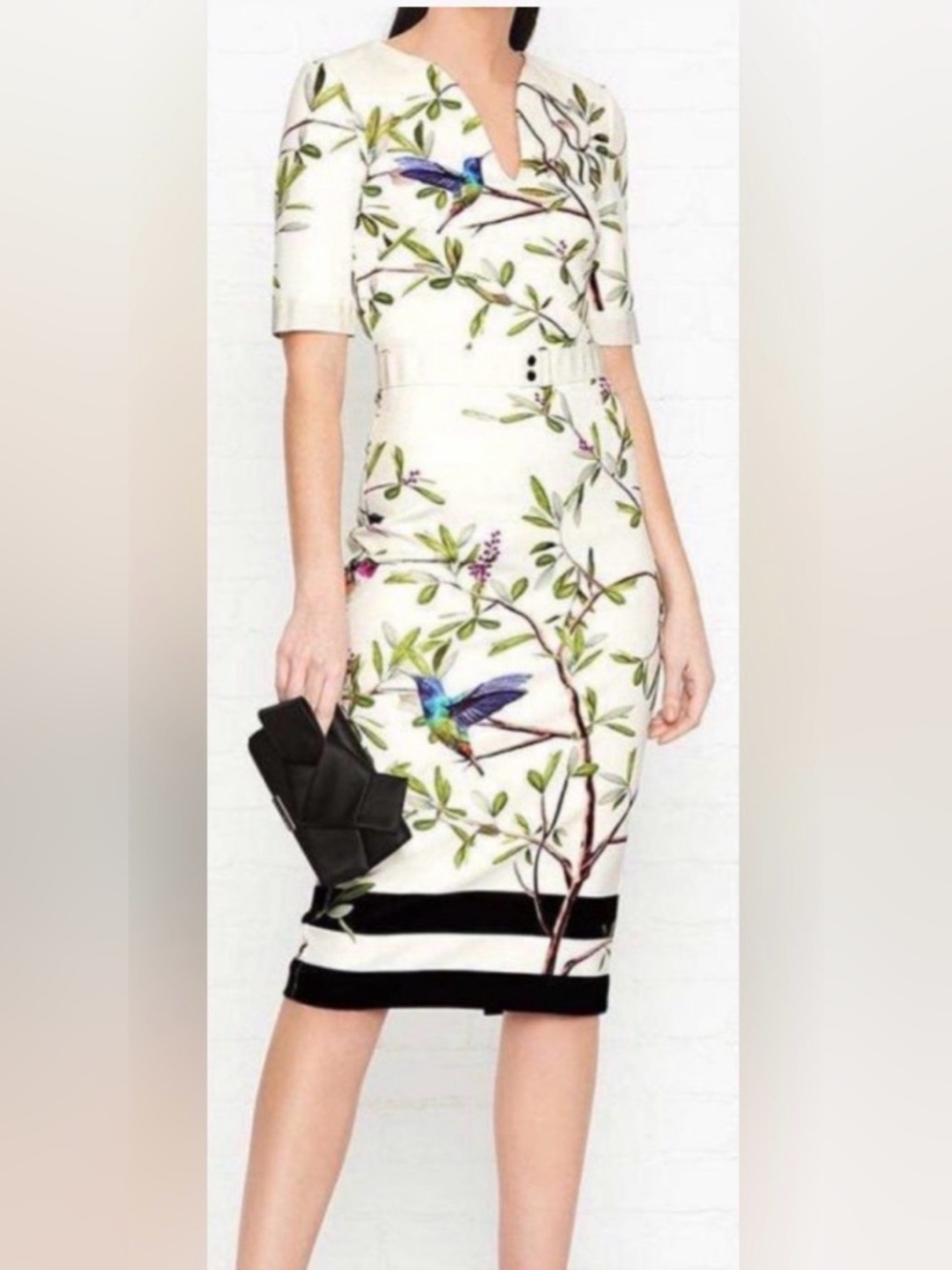 Ted Baker White Midi Dress with Hummingbird & Botanical Print